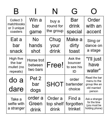 Brooklyn Bar Crawl Bingo Card