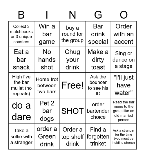 Brooklyn Bar Crawl Bingo Card