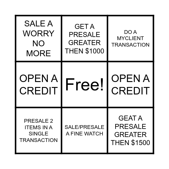 Tax Free Weekend Bingo Card
