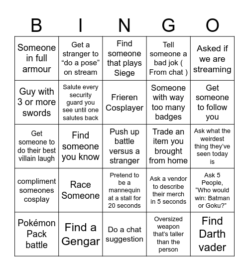 Twitch IRL Bingo Card