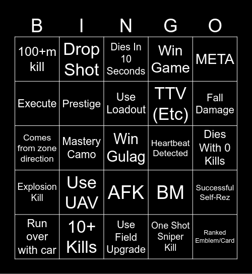 Warzone2025 Bingo Card