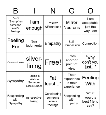 Empathy Bingo Card
