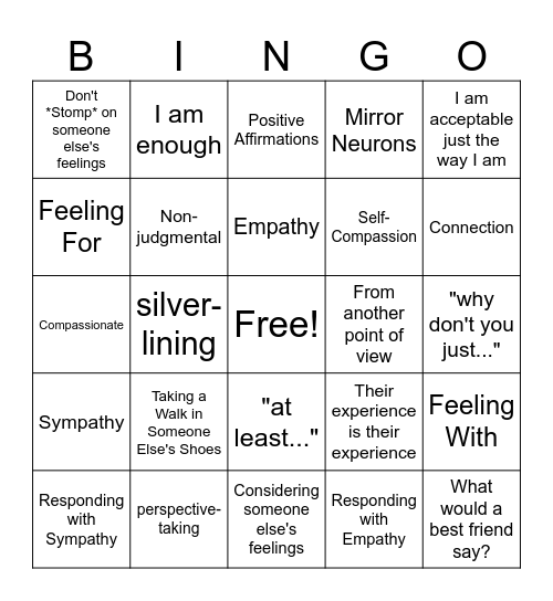 Empathy Bingo Card