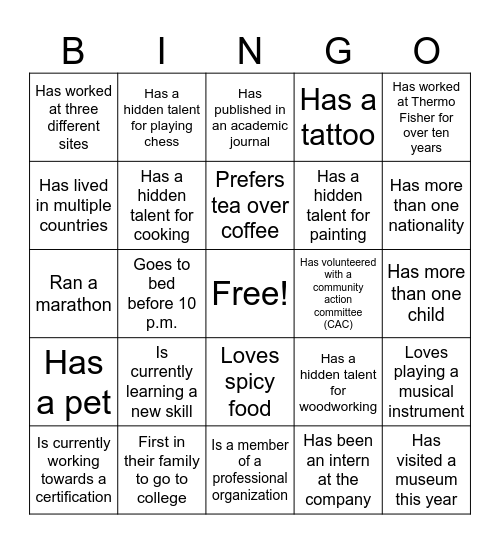 Colleague Bingo Card