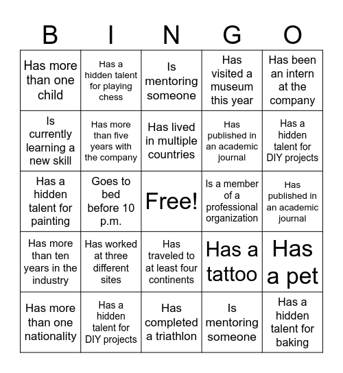 Colleague Bingo Card
