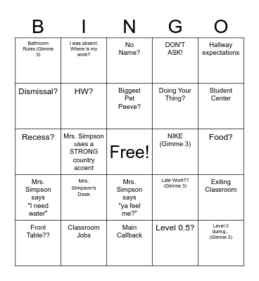 Untitled Bingo Card