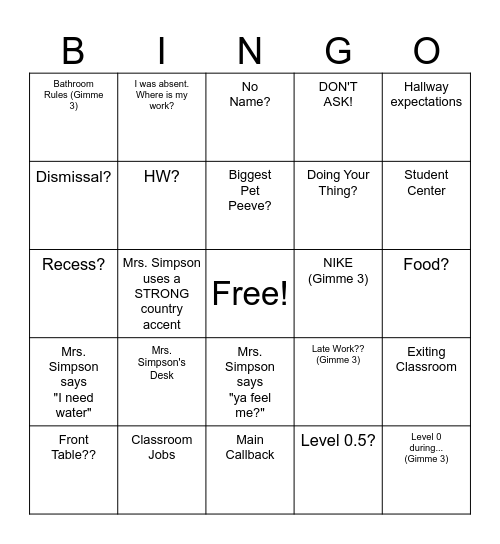 Untitled Bingo Card