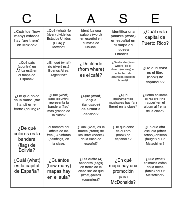 Primer día (1) Bingo Card