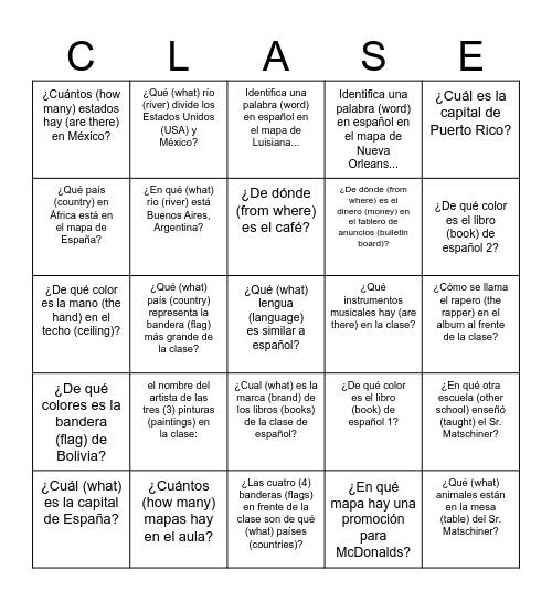 Primer día (1) Bingo Card