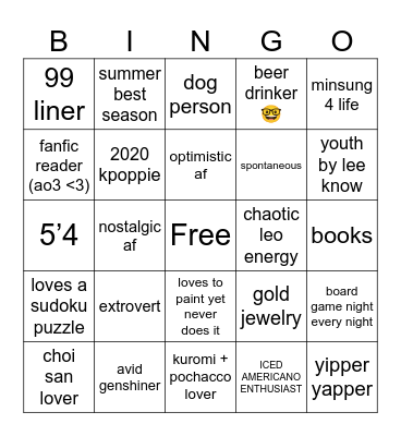 jo bingo Card