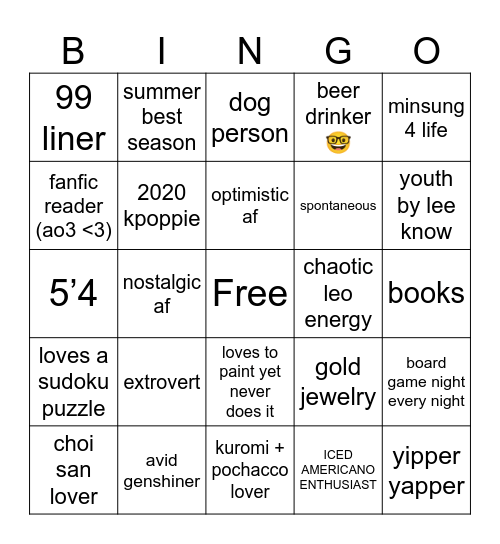 jo bingo Card