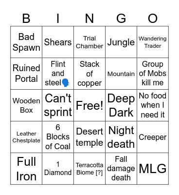Minecraft Bingo Card