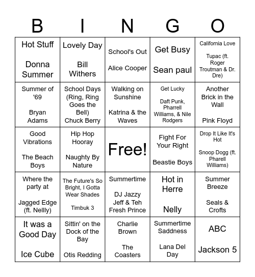 So Long Summer, Bsck to work Bingo Card