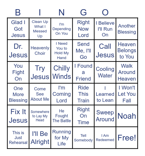 Gospel Quartet Music Bingo Card