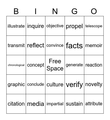 Vocabulary Bingo Card