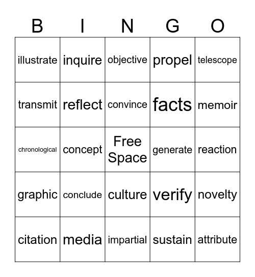 Vocabulary Bingo Card