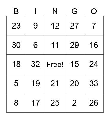 Fun Friday Bingo! Bingo Card