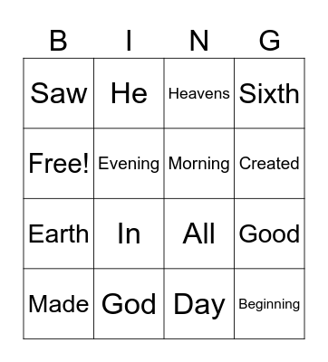 Genesis 1:1; 31 Bingo Card