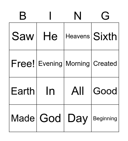 Genesis 1:1; 31 Bingo Card