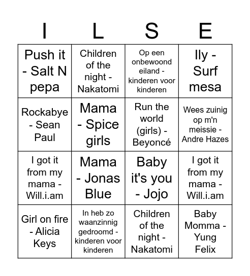 Babyshower Ilse Bingo Card