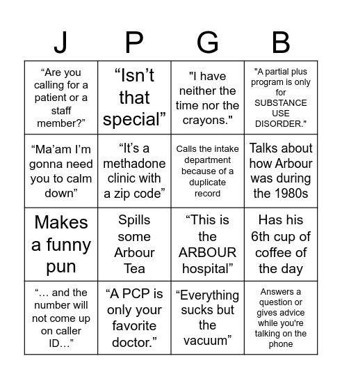 JP George Bingo Card