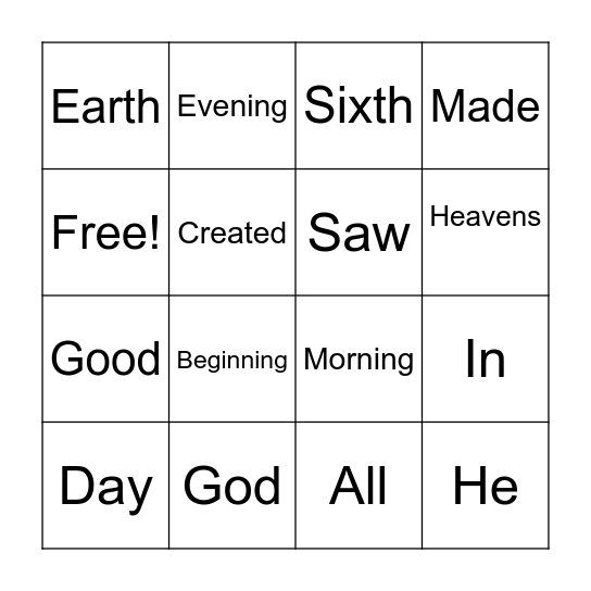 Genesis 1:1;31 Bingo Card