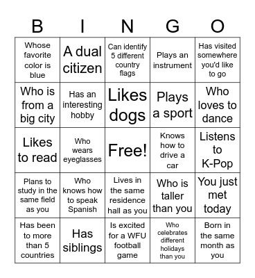 International Bingo Card
