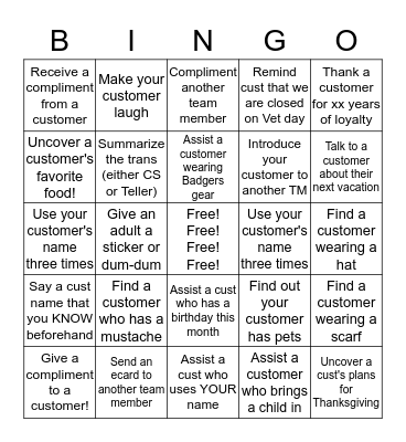 Customer Experience BINGO Card