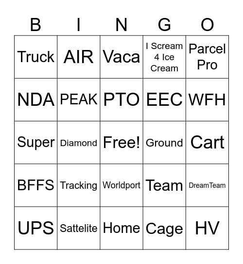 Parcel Pro Bingo Card