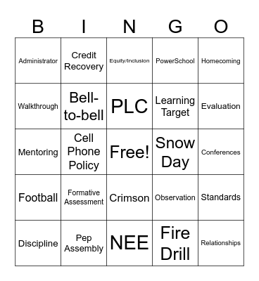 LSN Staff PD Bingo Card