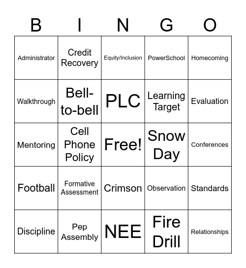 LSN Staff PD Bingo Card
