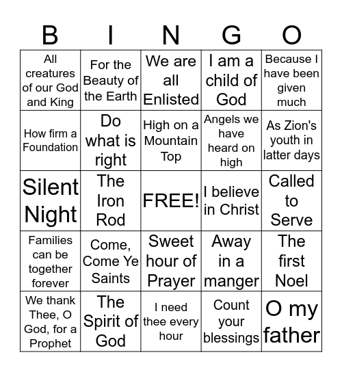 Emma Smith selects sacred Hymns Bingo Card