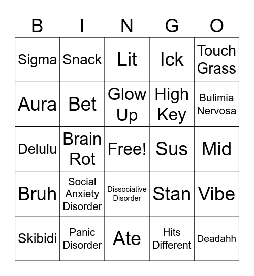 Gen Gaps Bingo Card