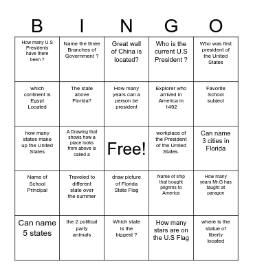 World History Bingo Card