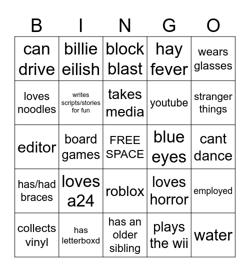 Max's Bingo Card