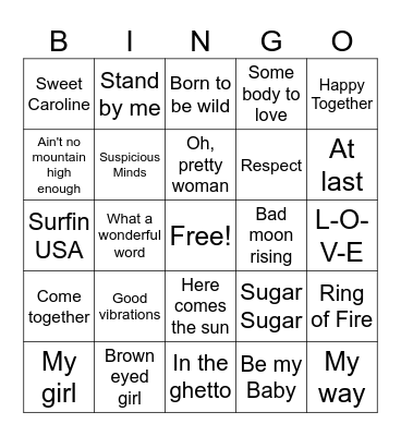 60s Music Bingo Card