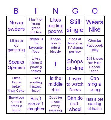 Get To Know You Bingo Card