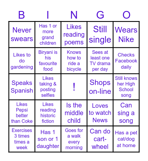 Get To Know You Bingo Card