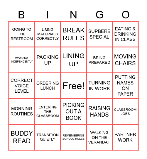 ROUTIES & PROCEDURES Bingo Card