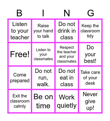 CLASS RULES Bingo Card