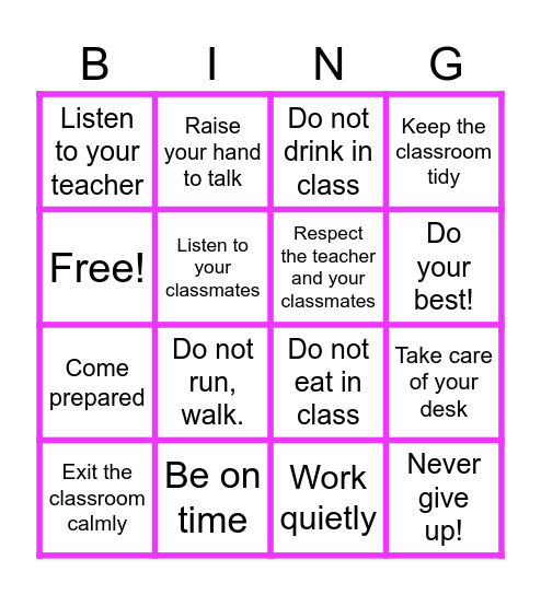 CLASS RULES Bingo Card