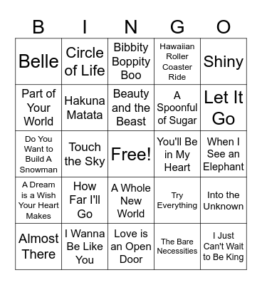 Disney Bingo Card