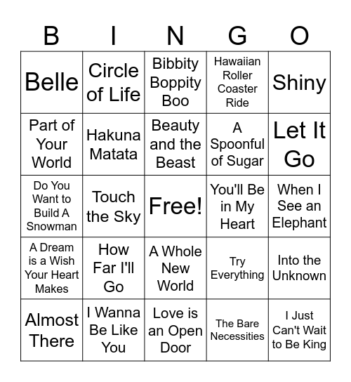 Disney Bingo Card