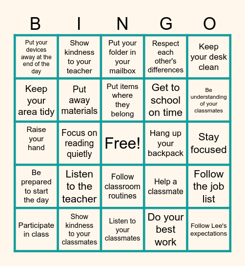 Responsibility Bingo Card