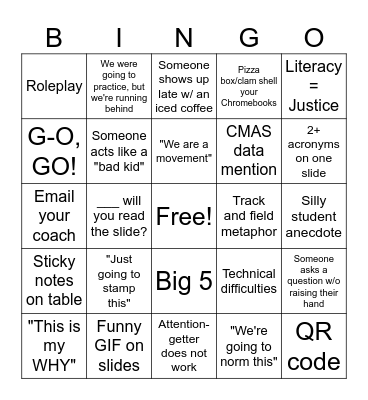 Teacher PD Bingo Card