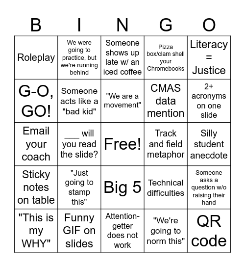 Teacher PD Bingo Card