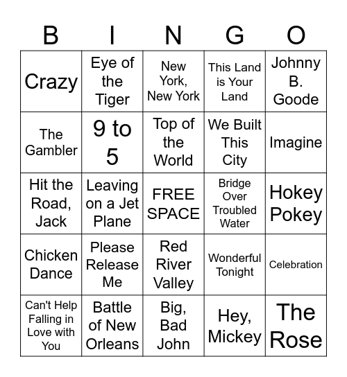 Music Bingo Card