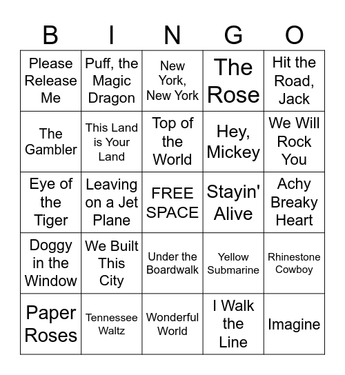 Music Bingo Card