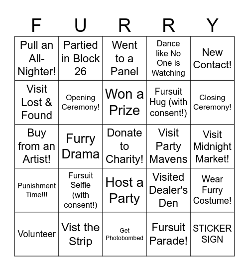 LVFC '26 SFW Bingo Card