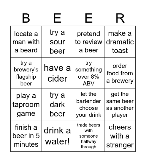 Brewery Bingo Card
